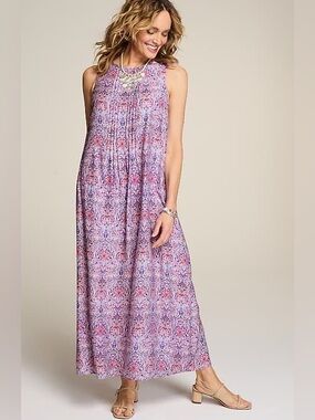 J. Jill Sleeveless Paisley Print Maxi Dress A-line Women L Petite Purple/Pink